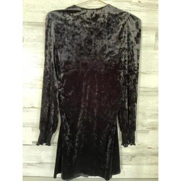 Oak & Trellis Mini Dress Medium Black V-Neck Long Sleeve Velvet Ruffles new - Picture 7 of 7